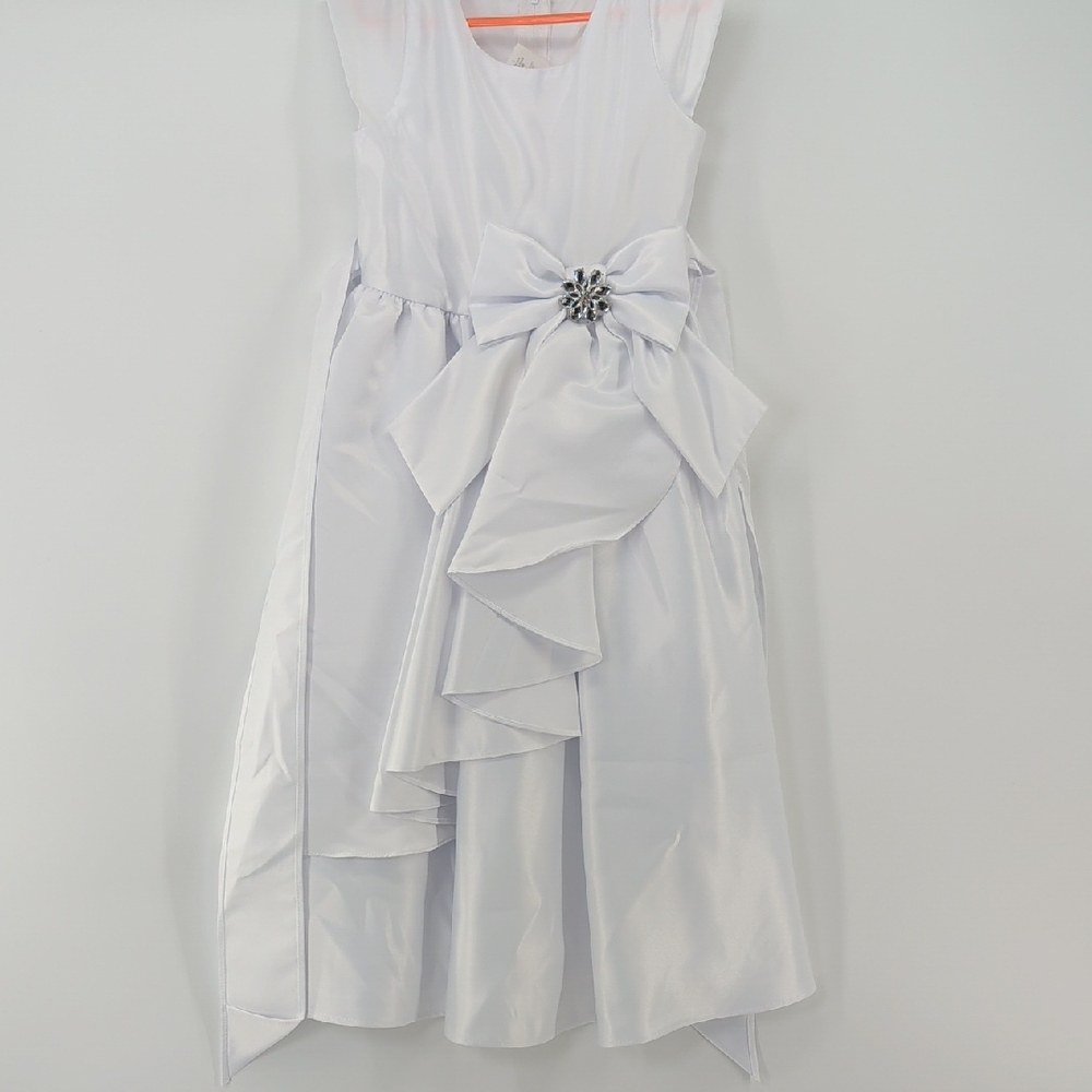 Charming White Kids Dress with Jewel Bow